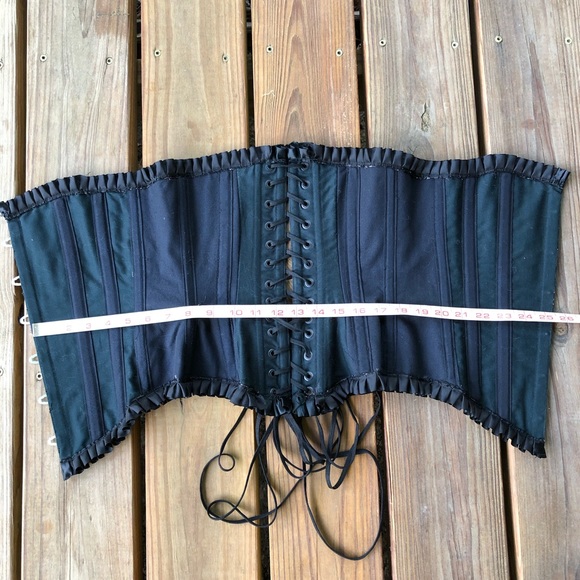 25” Overbust Corset Ruffle Black Pink Lilac Pattern Damask Jacquard Witchy Fairy - Picture 8 of 12